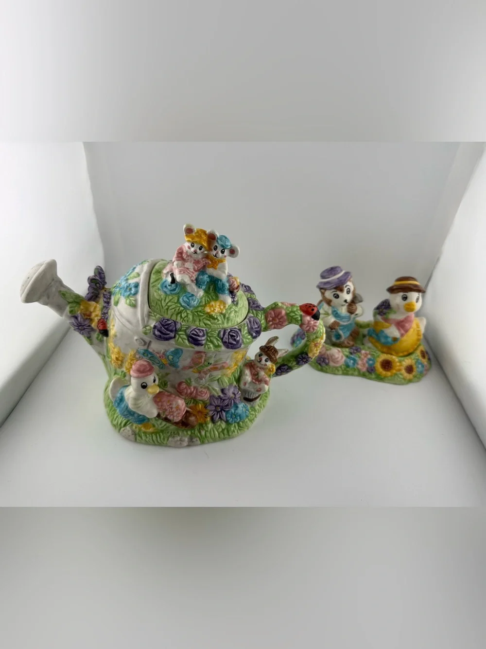 Mercuries 1995 VTG Glazed Ceramic Floral Animal Tea Set : Bunny Tea Set